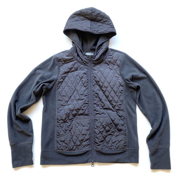 Neiman Marcus Womens M Hooded Fleece Quilted Jacket Full Zip Gray Sweatshirt - Picture 5 of 11